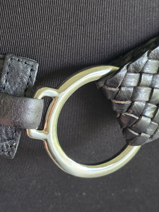 Vintage Y2K Braided Black Woven Leather Belt Silver Ring Buckle Festival Vibes main image 7